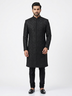 Black Diamond Embroidered pattern Wedding Sherwani | Hand Embroidery with Thread, Beads, Kora & Dabka