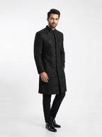Black Diamond Embroidered pattern Wedding Sherwani | Hand Embroidery with Thread, Beads, Kora & Dabka