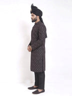 Black Machine Embroidered Sherwani with Hand Work & Black Organza Turban/Pagri