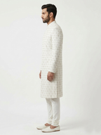 White Diamond Embroidered Pattern Wedding Sherwani | Hand Embroidery with Thread, Beads, Kora & Dabka
