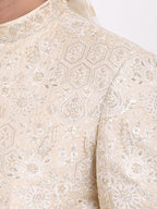 Beige Sherwani with Machine Pattern Embroidered & Hand Touch Embroidery with Banarsi Beige Turban