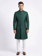 Emerald Green Hand Loomed Jamawar Sherwani