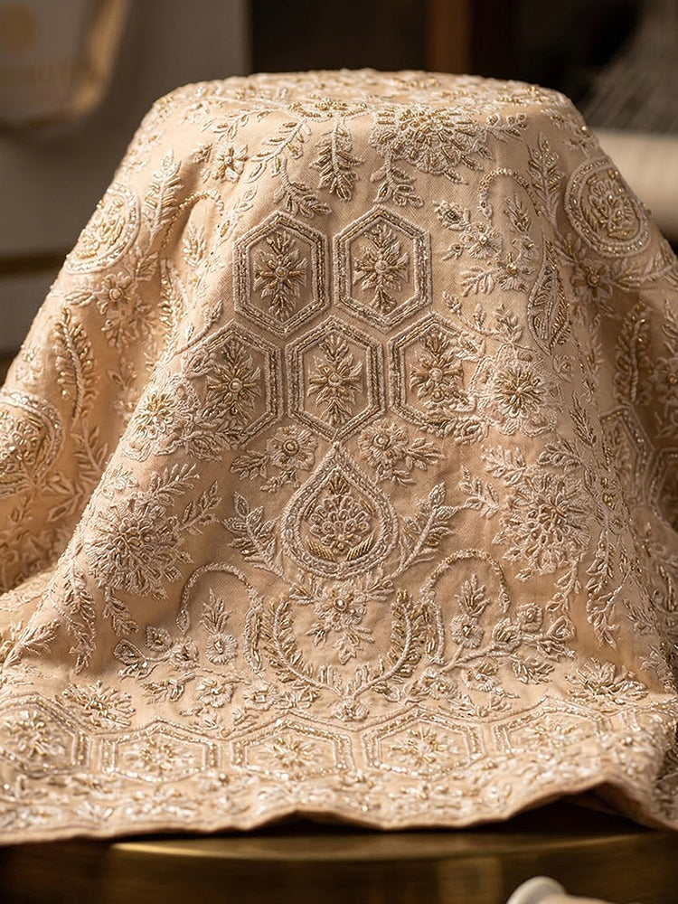 Beige Sherwani with Machine Pattern Embroidered & Hand Touch Embroidery with Banarsi Beige Turban