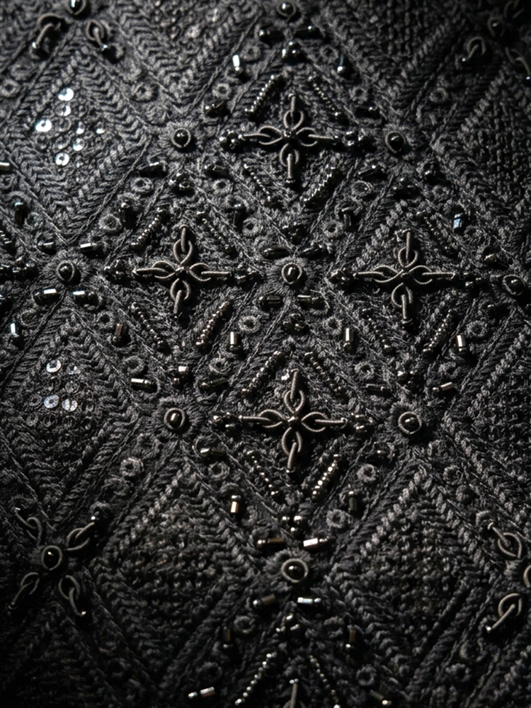 Black Diamond Embroidered pattern Wedding Sherwani | Hand Embroidery with Thread, Beads, Kora & Dabka