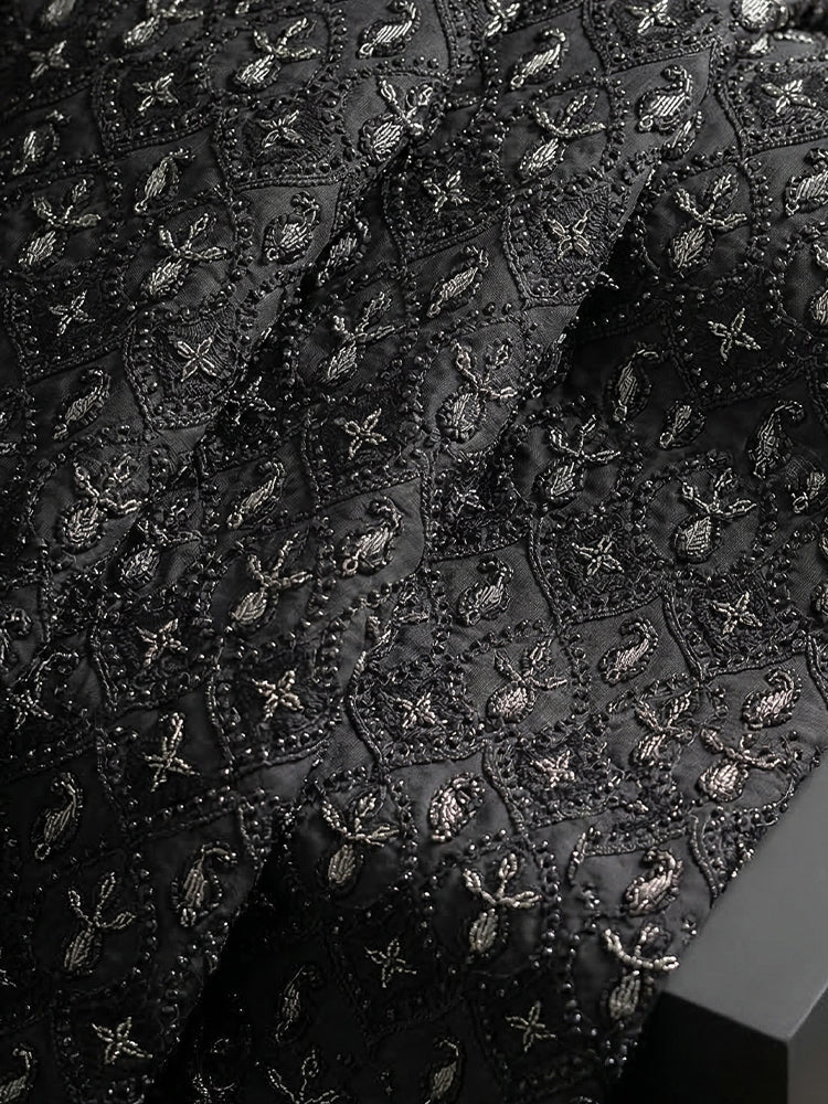 Black Machine Embroidered Sherwani with Hand Work & Black Organza Turban/Pagri