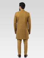 Mustard Thread Embroidered Wedding Sherwani with Golden Glitter Sequins