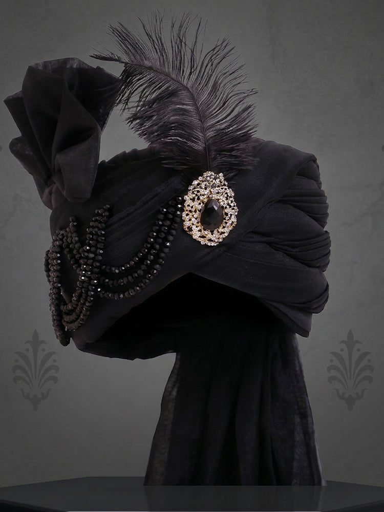 Black Machine Embroidered Sherwani with Hand Work & Black Organza Turban/Pagri