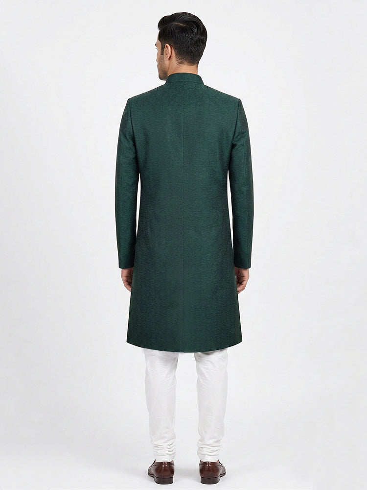 Emerald Green Hand Loomed Jamawar Sherwani