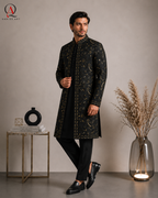 Black Embroidered Sherwani for Men | Machine & Hand Embroidery with Tilla, Kora Dabka & Beads