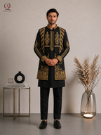 Embroidered Prince Coat with Machine Embroidered Kurta & Trouser Set for Men