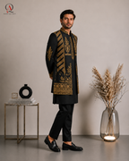 Embroidered Prince Coat with Machine Embroidered Kurta & Trouser Set for Men