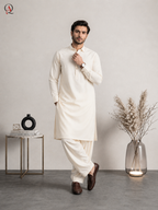 Qamies Art Cream Shalwar Kameez For Men