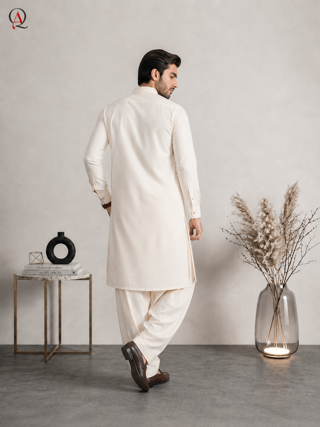 Qamies Art Cream Shalwar Kameez For Men