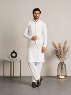 Off White Pure Raw Silk Waistcoat with 100% Hand Embroidery