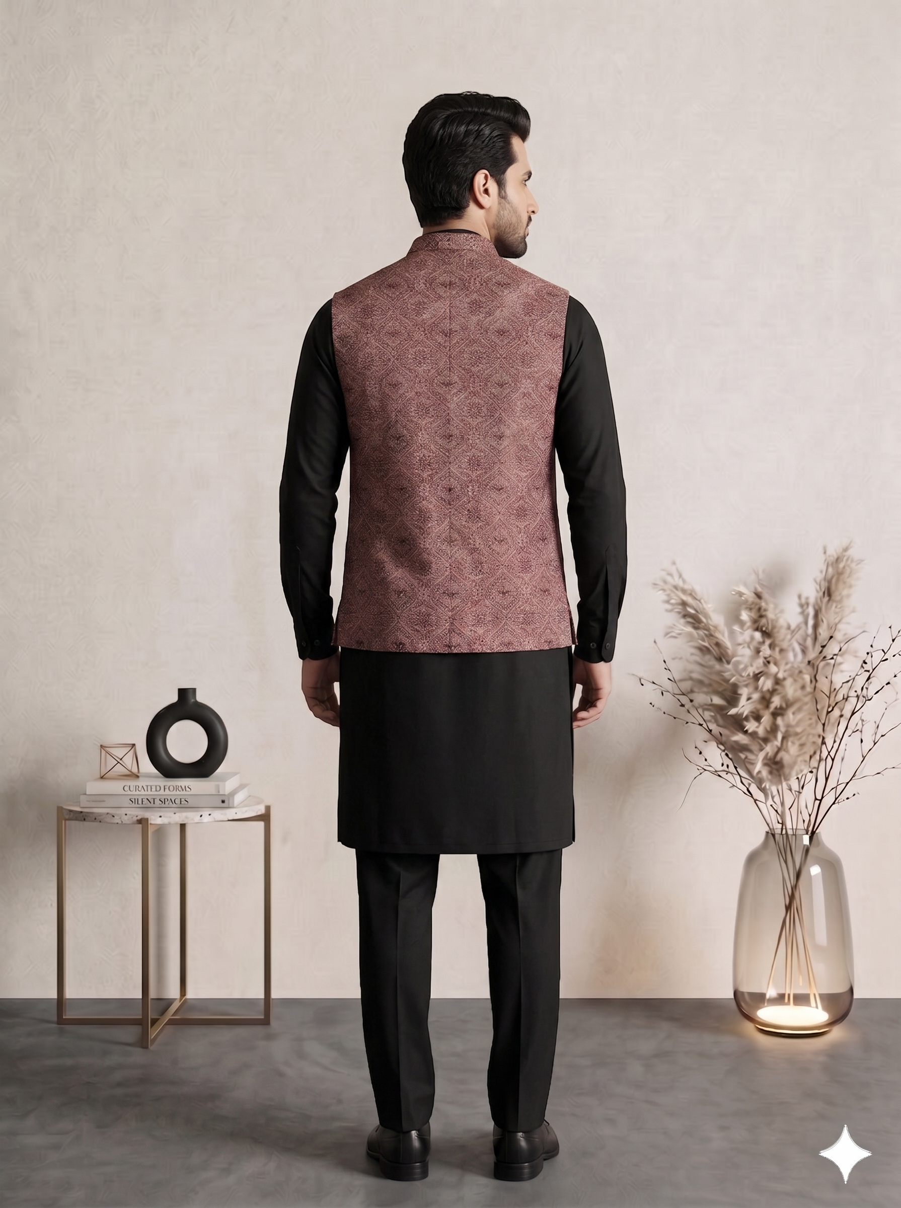 Royal Dusty Rose Formal Waistcoat with Machine Thread Embroidery