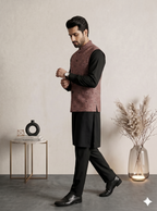 Royal Dusty Rose Formal Waistcoat with Machine Thread Embroidery