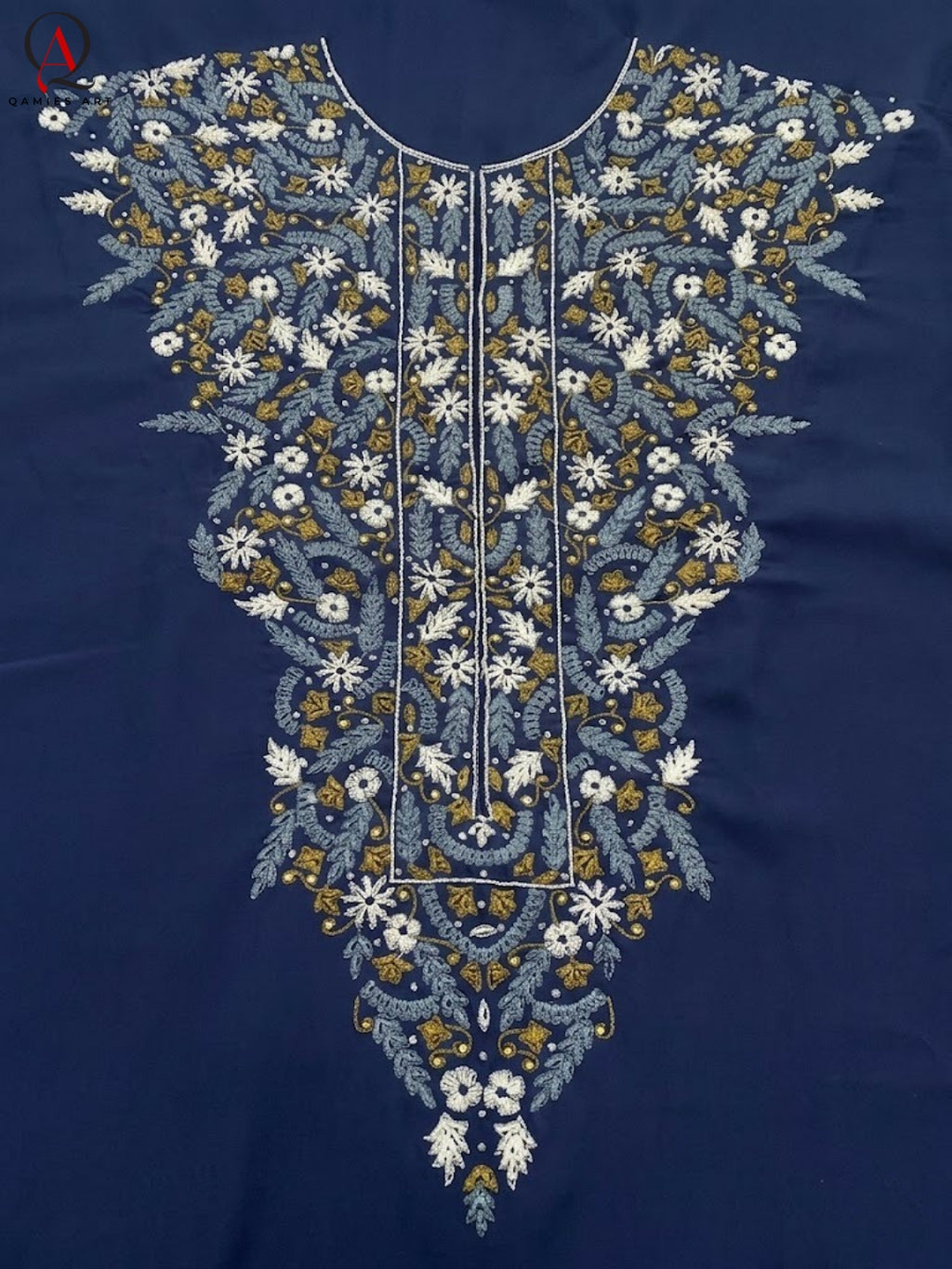 Navy Blue Wash & Wear Fabric Kurta Pajama with Exquisite Hand Embroidery