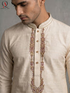 Men’s Staple Cotton Banarsi Kurta Pajama with Handmade Embroidery