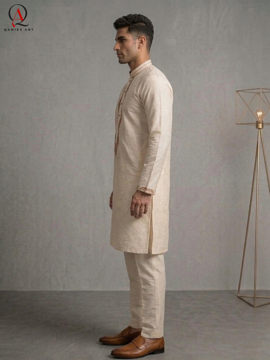 Men’s Staple Cotton Banarsi Kurta Pajama with Handmade Embroidery