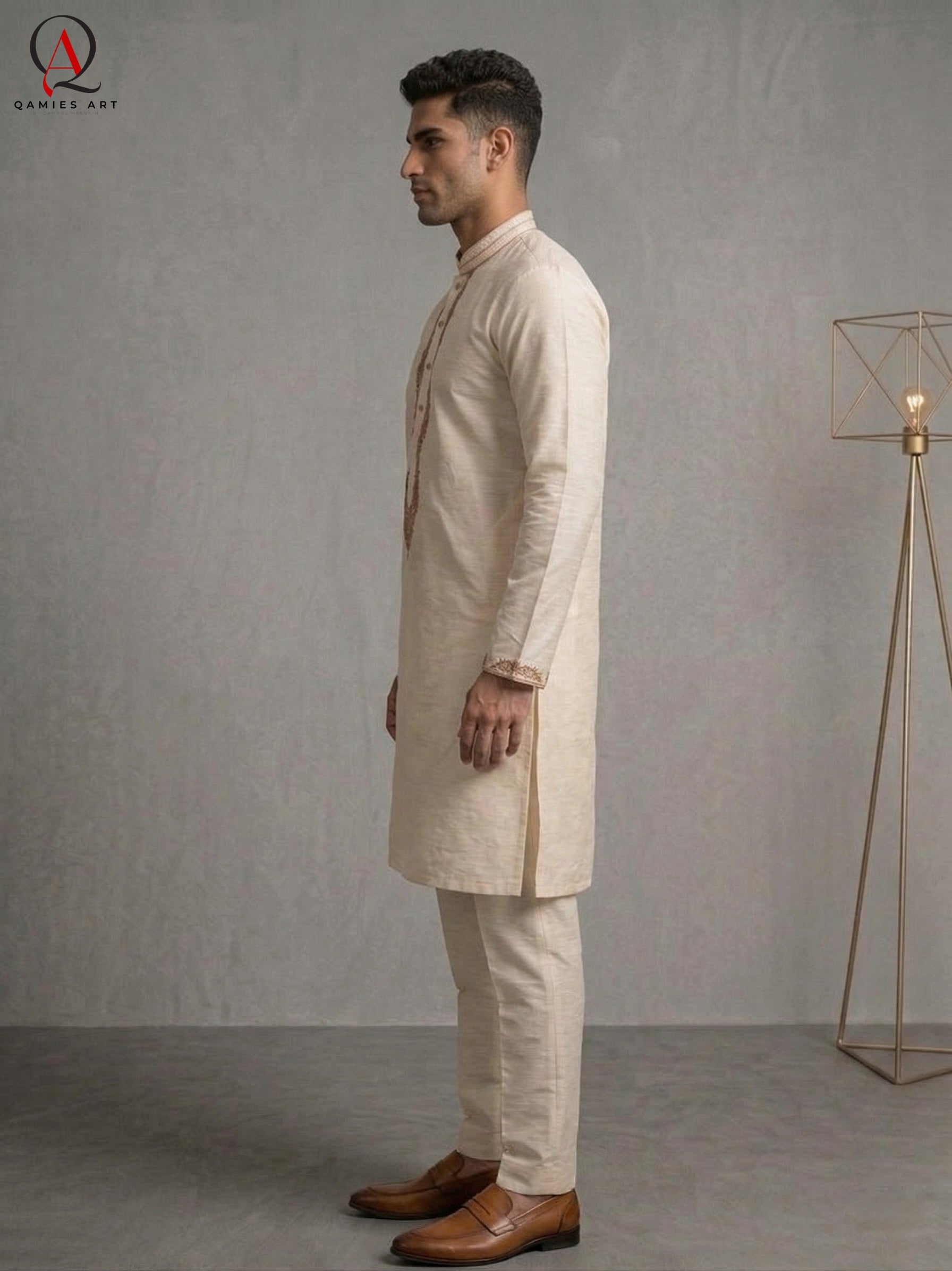 Men’s Staple Cotton Banarsi Kurta Pajama with Handmade Embroidery
