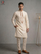 Men’s Staple Cotton Banarsi Kurta Pajama with Handmade Embroidery