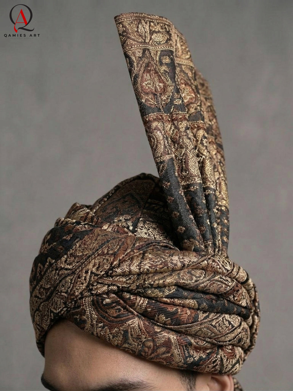 Black Thread & Sequins Pattern Sherwani with Golden & Black Hand Embroidery with Banarsi Turban | Kora Dabka & Beads Work