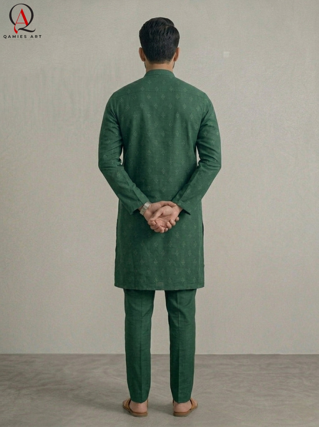 Bottle Green Fancy Embroidered Kurta for Men | All-Over Machine Booti Design Kurta Pajama for Wedding & Festive Wear