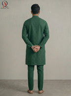 Bottle Green Fancy Embroidered Kurta for Men | All-Over Machine Booti Design Kurta Pajama for Wedding & Festive Wear