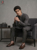Grey Wash & Wear Fabric Kurta Pajama with Exquisite Hand Embroidery