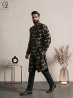 Black Sherwani with Golden Thread & Zari Jaal Embroidery | Luxury Groom Wedding Sherwani for Men