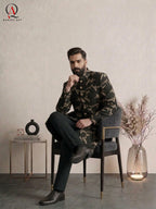 Black Sherwani with Golden Thread & Zari Jaal Embroidery | Luxury Groom Wedding Sherwani for Men