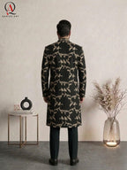 Black Sherwani with Golden Thread & Zari Jaal Embroidery | Luxury Groom Wedding Sherwani for Men