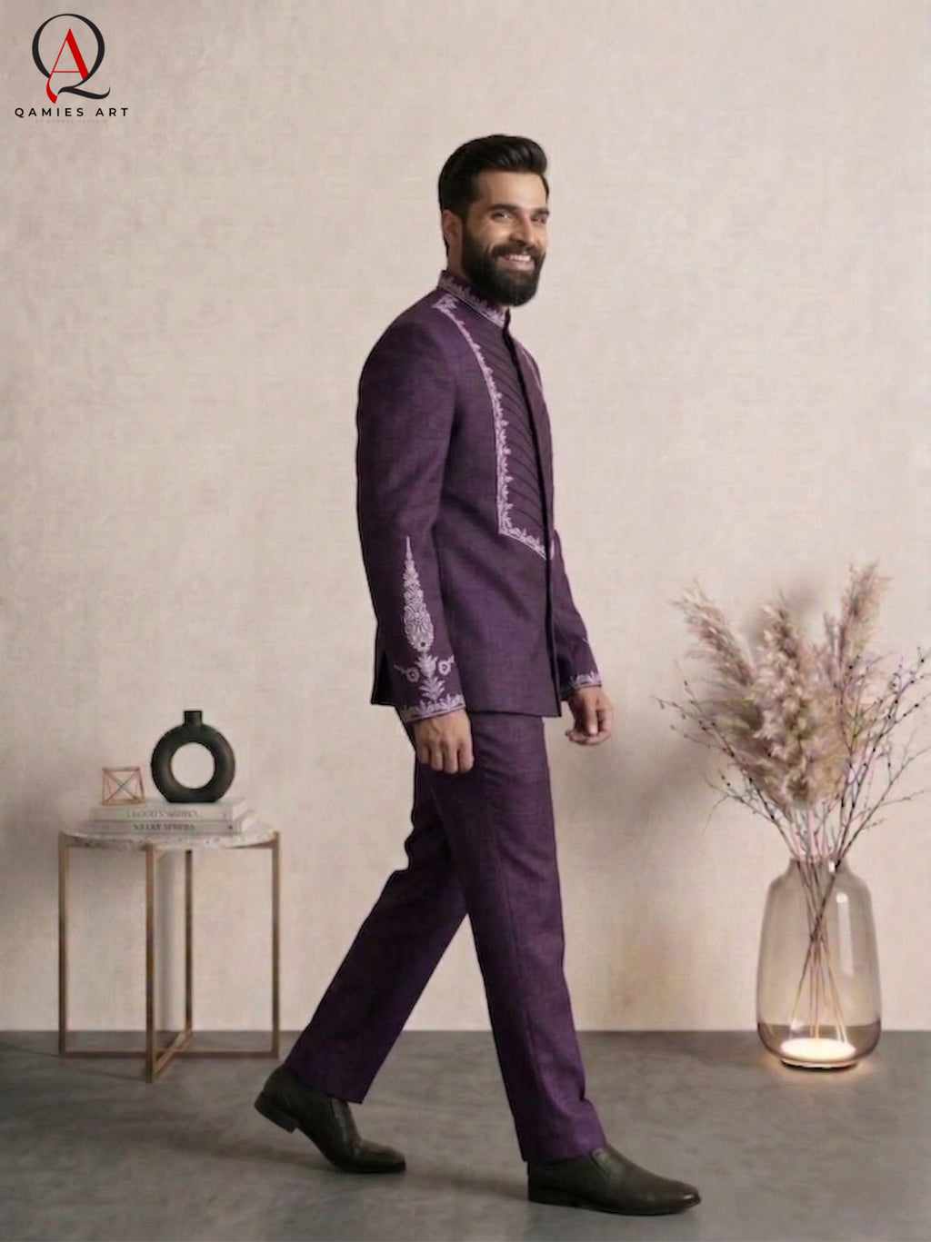 Purple Prince Coat with Handcrafted Embroidery & Matching Pants | Wedding & Formal Wear Prince Coat Style Outfit