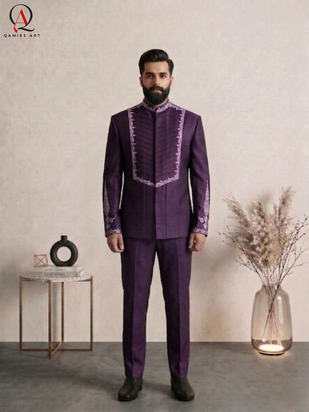 Purple Prince Coat with Handcrafted Embroidery & Matching Pants | Wedding & Formal Wear Prince Coat Style Outfit