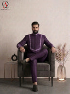 Purple Prince Coat with Handcrafted Embroidery & Matching Pants | Wedding & Formal Wear Prince Coat Style Outfit
