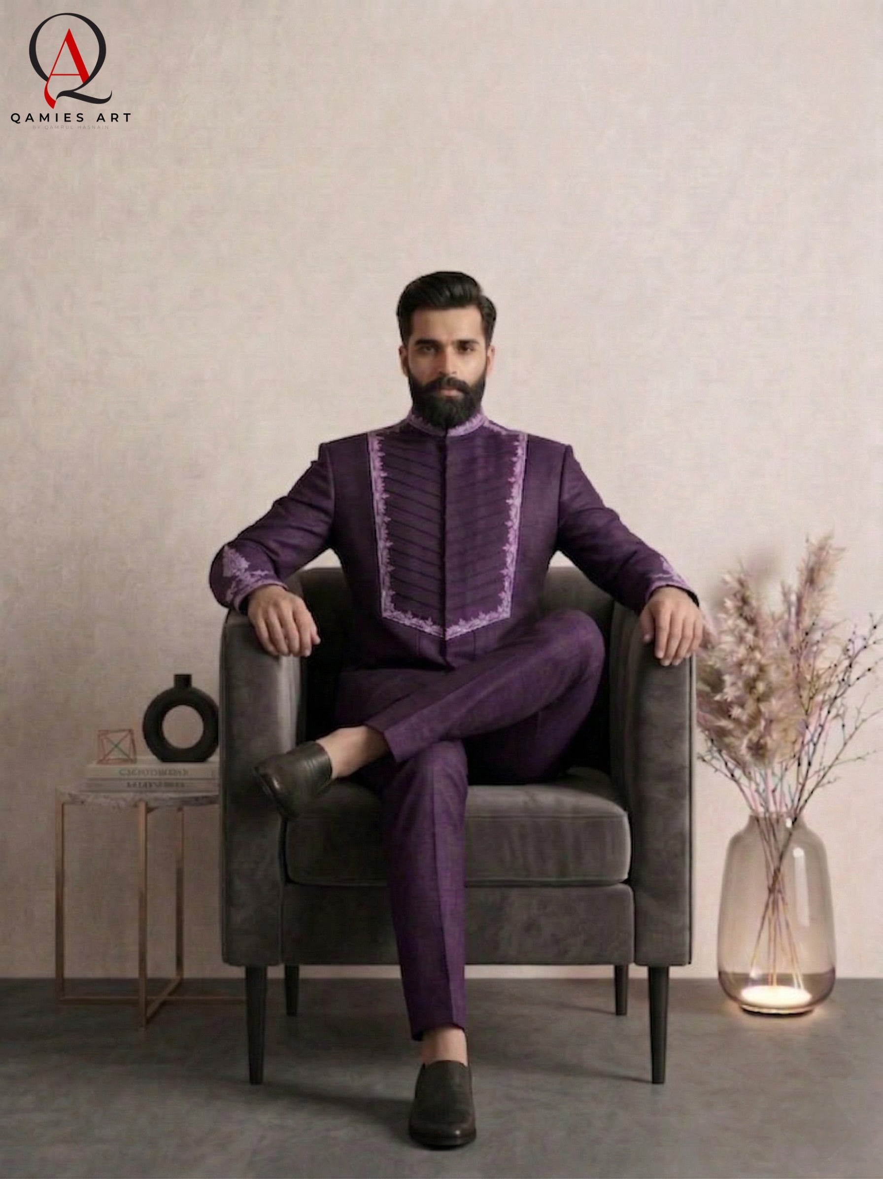 Purple Prince Coat with Handcrafted Embroidery & Matching Pants | Wedding & Formal Wear Prince Coat Style Outfit