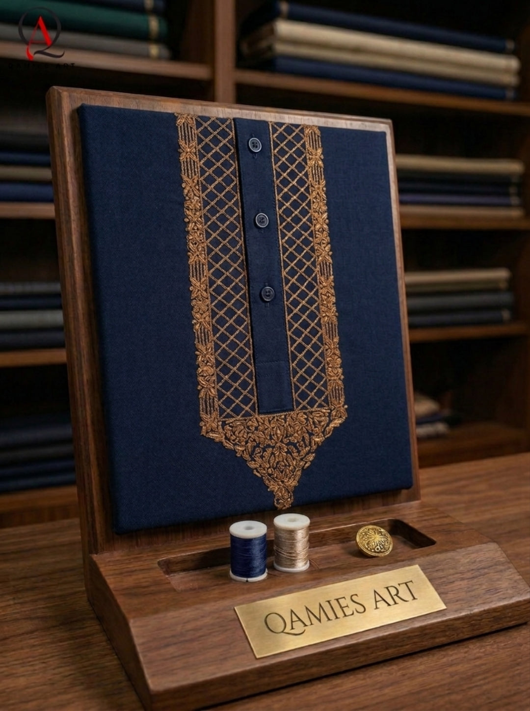 Designer Navy Blue Kurta | Wash & Wear Fabric with Handmade Front Embroidery