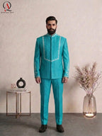 Turquoise Green Prince Coat with Handcrafted Embroidery & Matching Pants | Wedding & Formal Wear Prince Coat Style Outfit