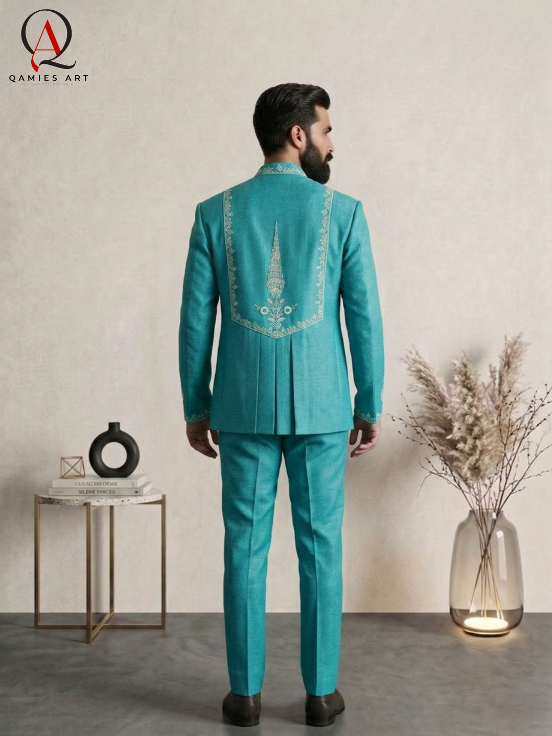 Turquoise Green Prince Coat with Handcrafted Embroidery & Matching Pants | Wedding & Formal Wear Prince Coat Style Outfit