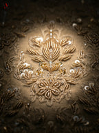Golden Sherwani for Men Wedding Wear | Hand & Machine Embroidery with Kora Dabka, Beads & Sequins | Groom Sherwani