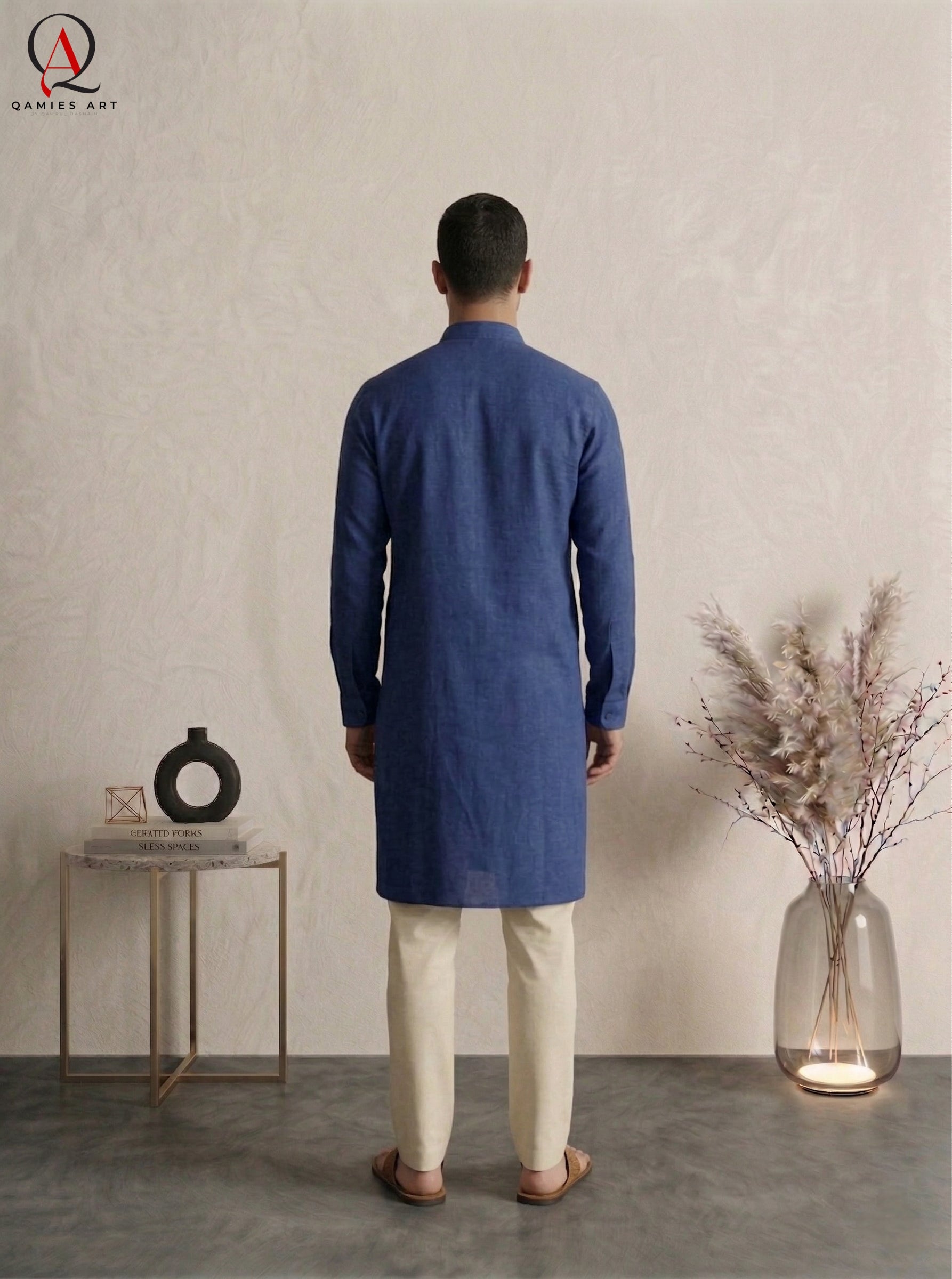 Royal Blue Wash & Wear Kurta Pajama for Men with Elegant Front Embroidery