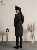 Black Embroidered Sherwani with Resham & Sequin Work | Premium Wedding Groom Sherwani with Inner Suit & Black Organza Turban