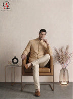 Golden Embroidered Sherwani with Resham & Sequin Work | Premium Wedding Groom Sherwani with Inner Suit