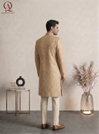 Golden Embroidered Sherwani with Resham & Sequin Work | Premium Wedding Groom Sherwani with Inner Suit