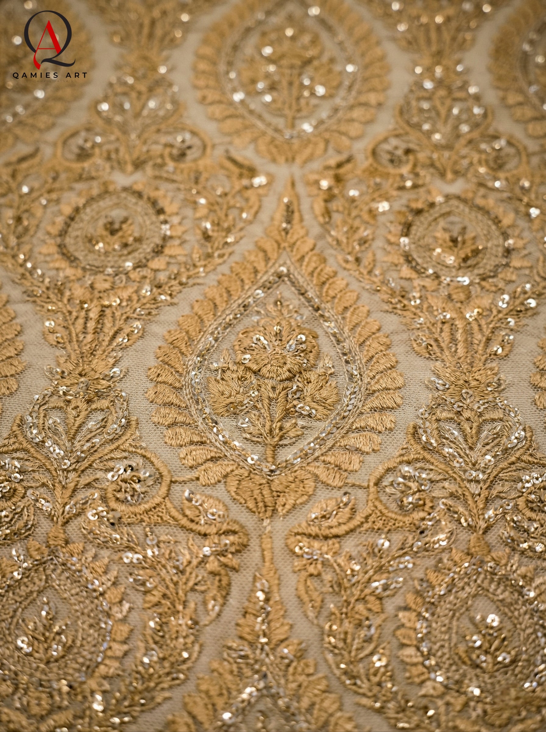 Golden Embroidered Sherwani with Resham & Sequin Work | Premium Wedding Groom Sherwani with Inner Suit