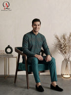 Teal Staple Cotton Shirt with Black Thread Embroidery & Sequin Detailing | Premium Ethnic Wear