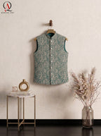 Signature Green Waistcoat with Light Green Machine Embroidery