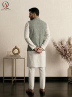 Signature Green Waistcoat with Light Green Machine Embroidery