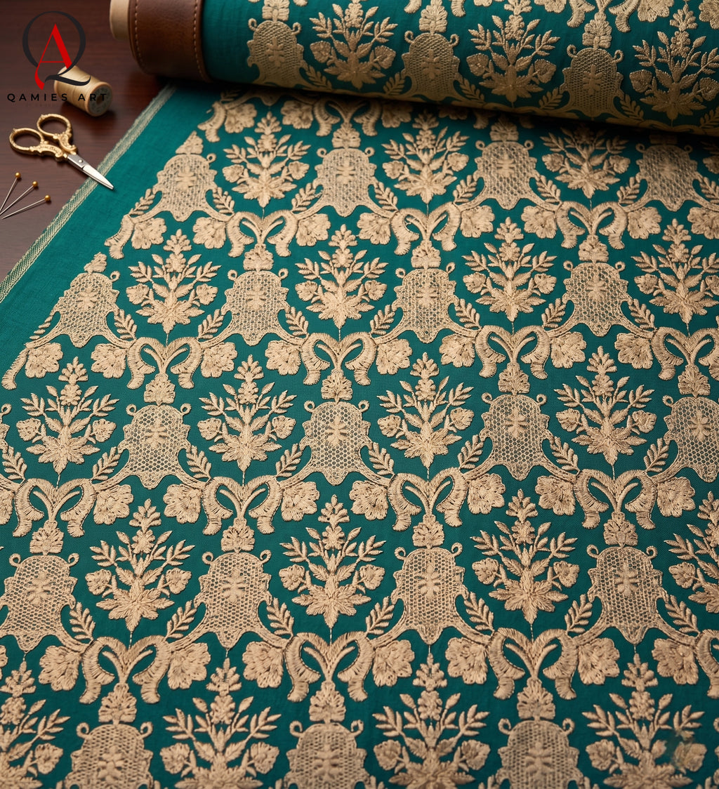 Royal Green Jamawar Waistcoat with Golden Thread Embroidery