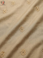 Qamies Art Golden Cotton Silk Embroidered Kurta Set with Plain Trouser